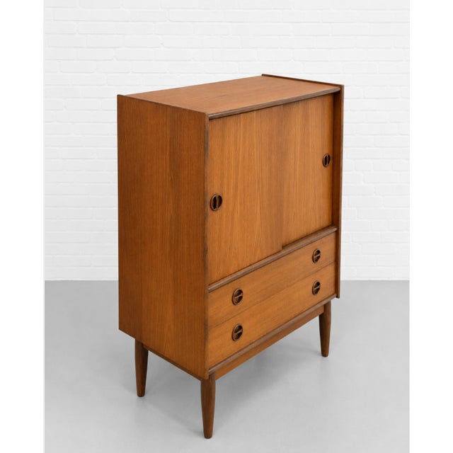 Mid Century Modern Teak Cabinet / Danish Modern Armoire / Sliding Door Highboy Dresser / Vintage Scandinavian Storage Cabinet, C. 1960’s For Sale - Image 10 of 15