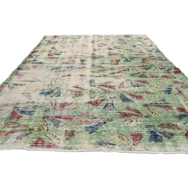 Arts & Crafts Vintage Zeki Muren Distressed Turkish Sivas Rug - 5′8″ × 8′9″ For Sale - Image 3 of 10