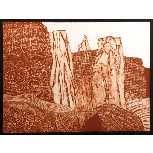 "Monolith, Valley, Wall, Escarpment" Unframed suite of 4 limited edition collagraph etchings of southwestern landscape....