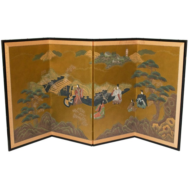 "The Tale of Genji", 1950s Showa Era Japanese Painted Byobu Screen For Sale - Image 4 of 18