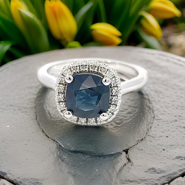 Natural Sapphire Diamond Ring Size 6.5 14k White Gold 2.25 Certified For Sale - Image 9 of 9