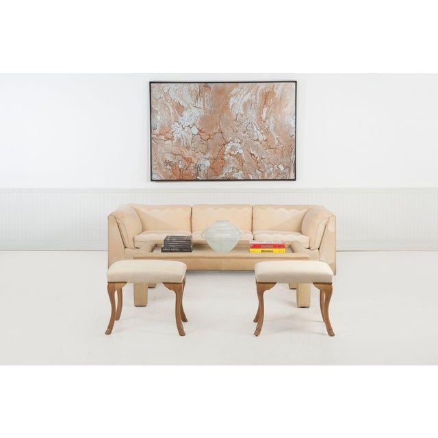 Pair of William Switzer Stools, circa 1985 – Maple Hoof-Foot Bases & Diamond-Print Upholstery Description A charming duo...