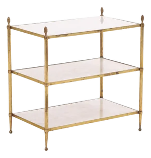 A French Directoire Style Marble and Brass Three-Tier Table, C. 1945.
