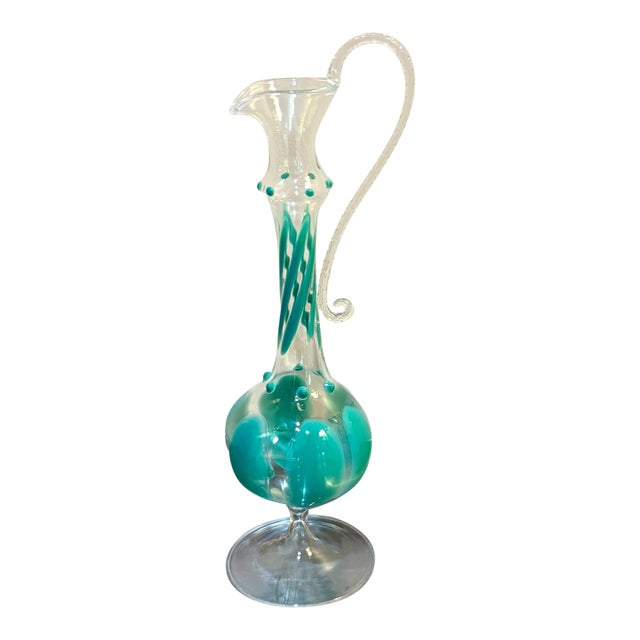 Murano Hand Painted Aqua Mini Glass Bud Vase For Sale