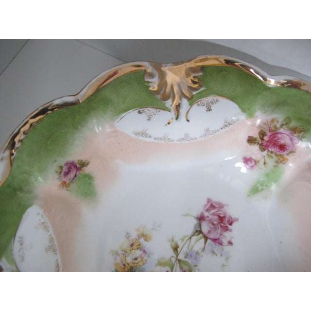 Victorian Vintage Gold Trimmed Porcelain Floral Bowl For Sale - Image 3 of 9