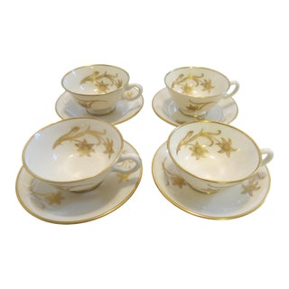 Mid Century Lenox China Tea Cup & Saucer Set, 14kt Gold - Daybreak (Set of 4) For Sale