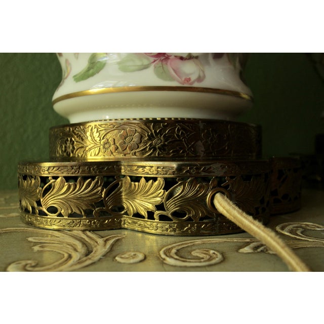 Metal Schumann Arzberg Bavaria Briar Rose Porcelain Table Lamps For Sale - Image 7 of 10