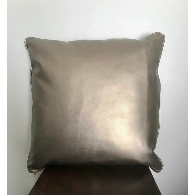 Faux Leather Antique Gold Color Pillow With Piping For Sale - Image 4 of 4