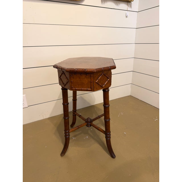 Wood 19th Century Faux Bamboo Sewing Table For Sale - Image 7 of 11