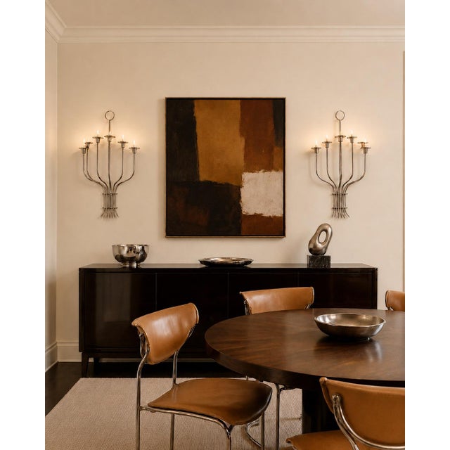 Silver 1970s Monumental Mid-Century Modern Silvered Brass 7-Light Candle Sconces, Attributed to Tommi Parzinger – A Pair For Sale - Image 8 of 8