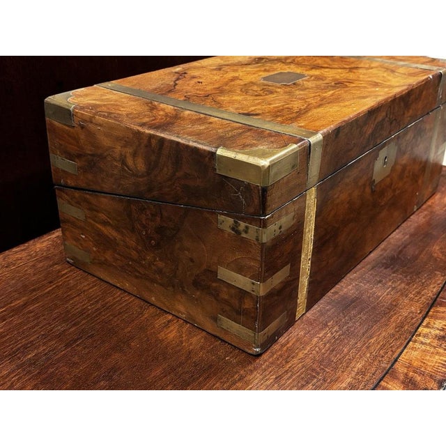 Victorian Campaign Burr Walnut Writing Box with Fitted Interior and Secret Drawers For Sale - Image 4 of 14