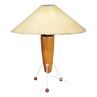 Space Age Tripod Wood Table Lamp with Shade, Czechoslovakia, 1960s For Sale
