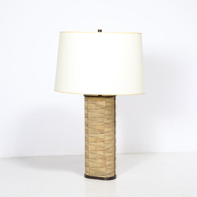1980s Pair of Mid-Century Tessellated Lizard & Bronze Table Lamps by Karl Springer For Sale - Image 5 of 15