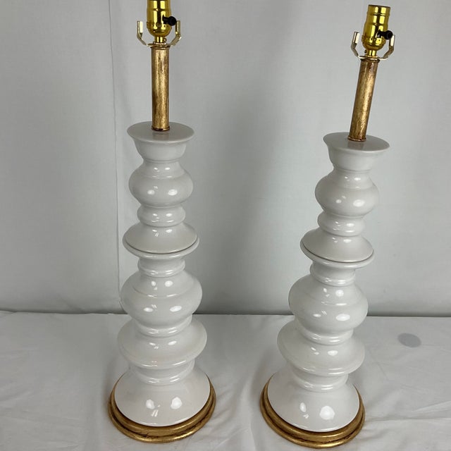 Vintage Tall White Ceramic Column Lamps - a Pair For Sale - Image 13 of 14