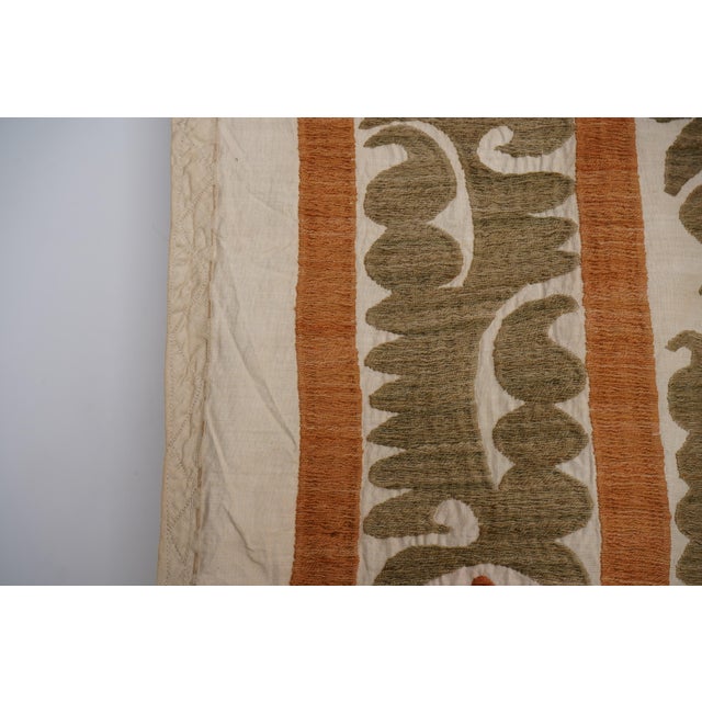 Coffee Decorative Suzani Embroidery | Olive Green Living Room Wall Hanging 6'11'' X 10'3'' For Sale - Image 8 of 15