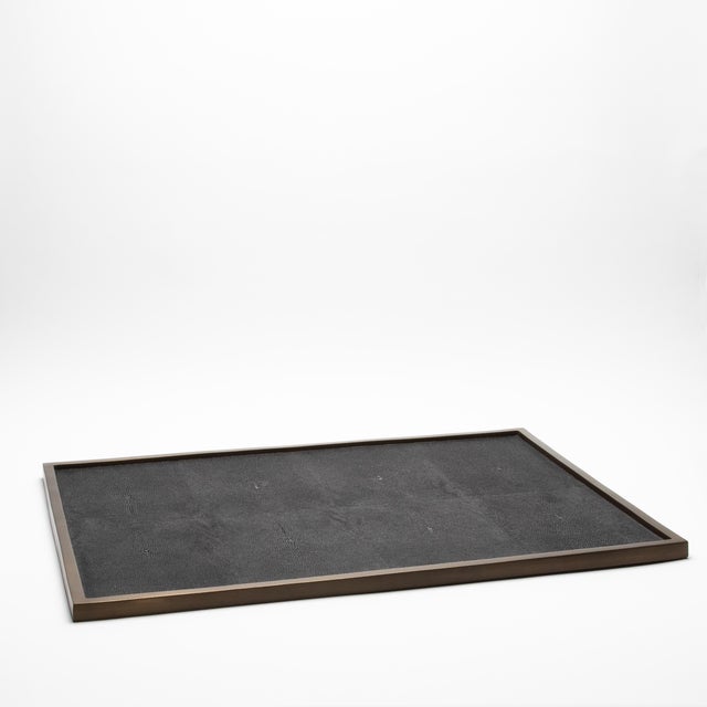 Extra Large Rectangular Tray in Black Shagreen With Bronze Patina Brass by Kifu Paris For Sale In Los Angeles - Image 6 of 8