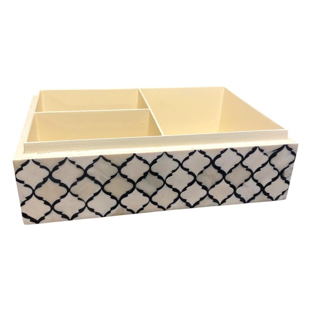 Modern Restoration Hardware Trellis Jewelry Box Bone Inlay Wood Grey Modern Decor For Sale - Image 3 of 8