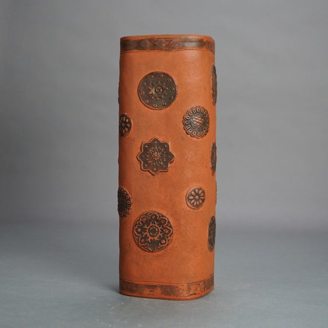 Early 20th Century Antique Japanese Terra Cotta Vase with Stylized Floral Elements, Circa 1930 For Sale - Image 5 of 8