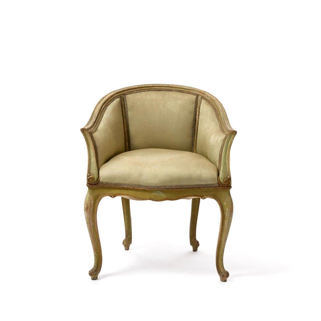 Pair of silk armchairs with golden trimmings, Louis XV style. Commissioned by the owner. Monza
