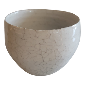 Handmade Japanese Crackle Glaze Ceramic Chawan Matcha Bowl by Yoshio Kangawa - One of a Kind