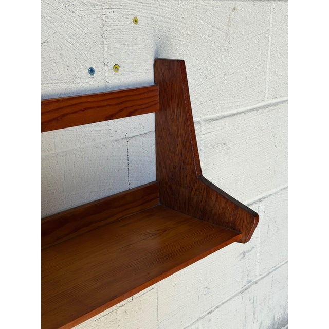 Vintage Danish Teak Wall-Mounted Shelf With Sculptural Side Supports – Mid-Century Modern Scandinavian Floating Bookshelf For Sale - Image 9 of 11