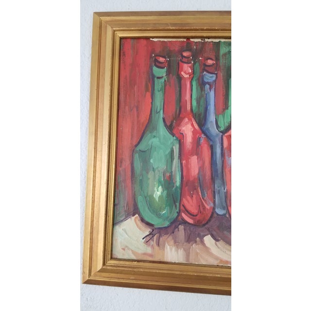 1960 S Abstract Still Life Bottles Painting By Ureilly Chairish Cubist painting abstract original art oil wine bottles guitar. chairish