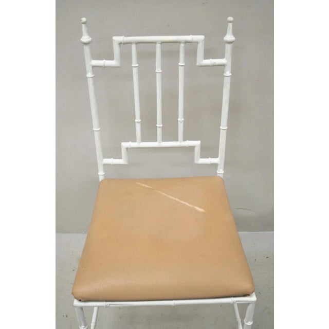 Vintage Italian Hollywood Regency White Faux Bamboo Metal Accent Side Chair Pair For Sale - Image 4 of 10