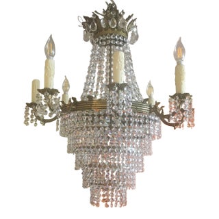 Draped Crystal and Decorated Brass Multi - Layer Chandelier For Sale