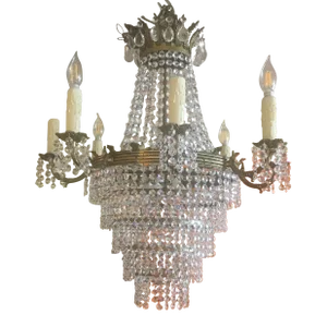 Draped Crystal and Decorated Brass Multi - Layer Chandelier