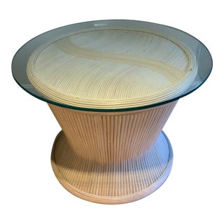 20th Century Bamboo Round Glass Side Table For Sale