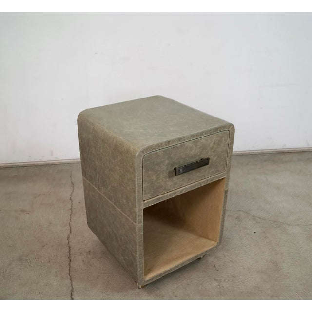 Art Deco style night stand for sale. Manufactured by Made Goods, and is called the Dante nightstand in storm leather. It's...