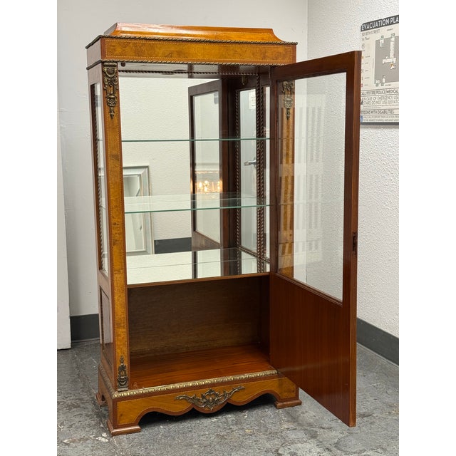Louis XVI Style Marquetry Vitrine Display Cabinet, Vintage For Sale - Image 4 of 12