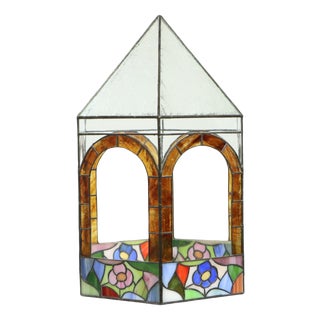 Stained Glass Gazebo Candle Holder in Colored Glass, 1990s For Sale