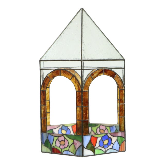 Stained Glass Gazebo Candle Holder in Colored Glass, 1990s For Sale