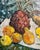 Yellow Enid Munroe, Enid Munroe Mid Century Modernist Oil Painting Still Life with Fruit and Bread For Sale - Image 8 of 9