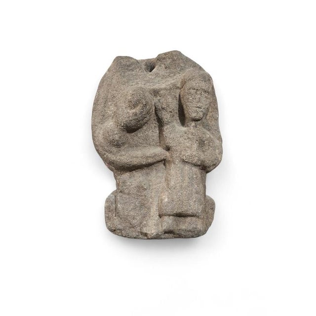 Important and rare Romanesque stone sculpture, dating from the 14th century, depicting the Virgin Mary holding the Christ...