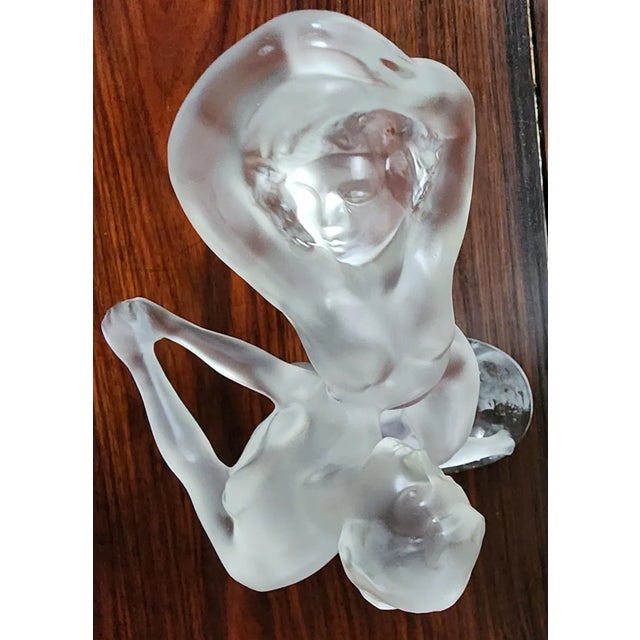 Glass Lalique Vintage Fine French Crystal Figural Group of Two Dancing Female Nudes For Sale - Image 7 of 13