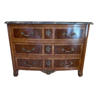 Late 20th Century Henredon French Louis XV Style Marble Top Chest Commode For Sale