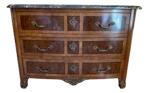 Late 20th Century Henredon French Louis XV Style Marble Top Chest Commode