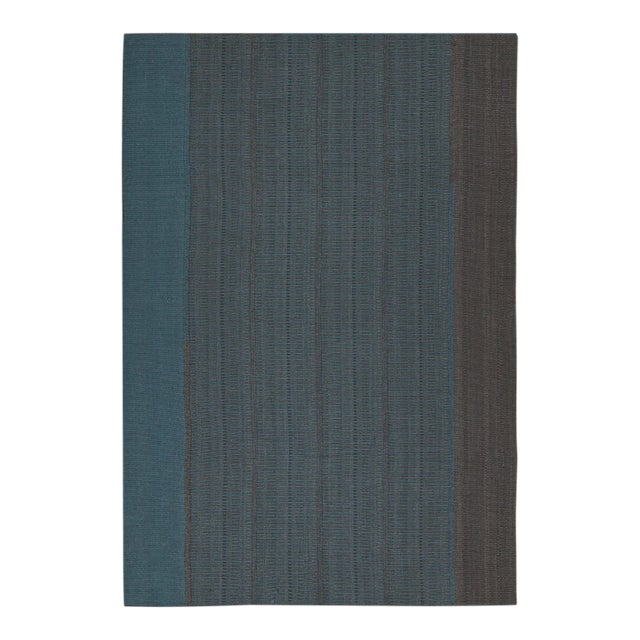 Rug & Kilim’s Contemporary Kilim in Blue With Gray Stripes and Brown Accents For Sale
