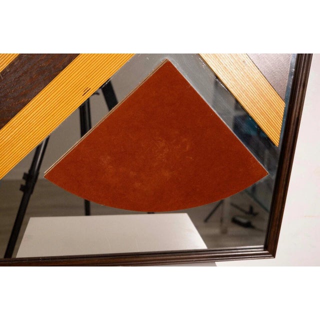 Late 20th Century Late 20th Century Post Modern Wooden Chevron Design & Leather Patch Mirror For Sale - Image 5 of 8