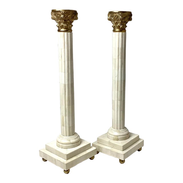Large Pair Late 20th Century Neoclassical Column Candlesticks For Sale