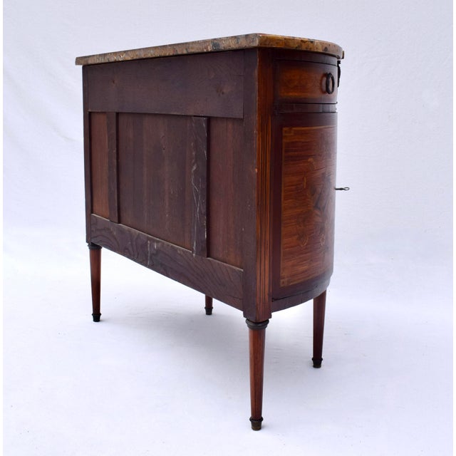 French 19th Century Marquetry Demi-Lune Server Commode, Specimen Marble Top For Sale - Image 10 of 17
