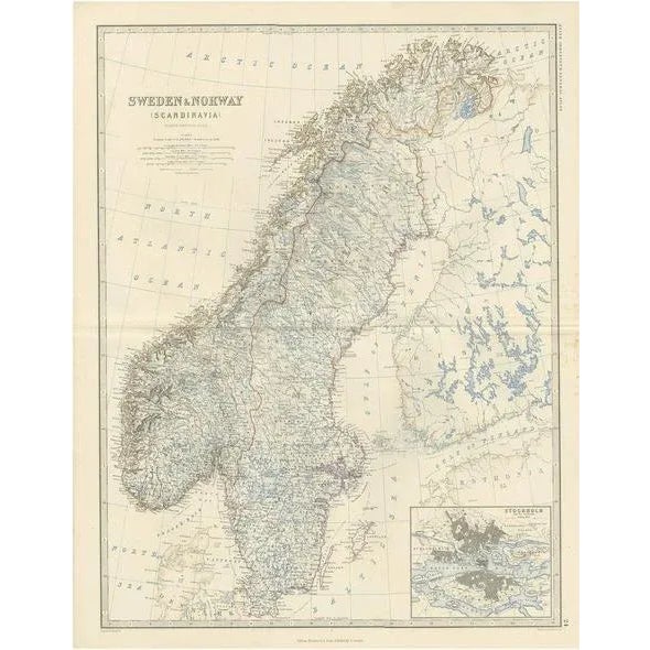 Antique Map of Scandinavia with Stockholm Inset, 1865 For Sale - Image 11 of 11