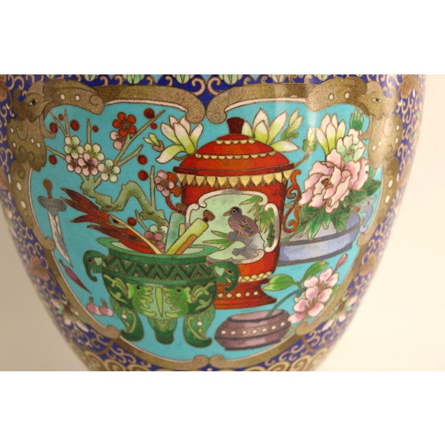 Gold Large 17.75" VTG Chinese Cloisonne Vase, Jingfa Beijing Enamel Factory, Stunning For Sale - Image 8 of 13