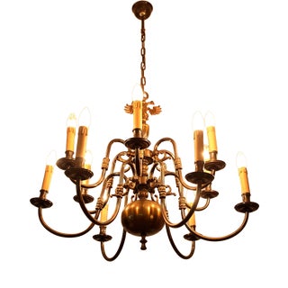 Flemish Two-Story Chandelier in Brass For Sale