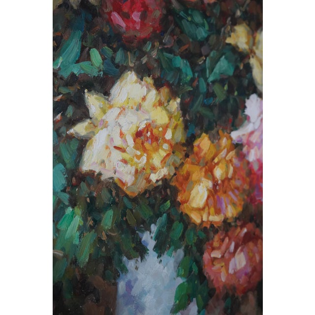Large Floral Still Life Oil Painting on Canvas Artist Signed For Sale In Philadelphia - Image 6 of 12