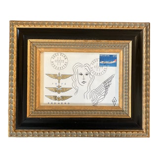 Contemporary Original Judy Henn “First Day With Wings” Ink Drawing/Collage Framed For Sale