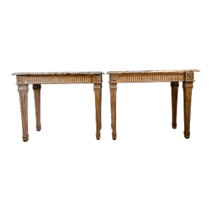 Pair of French Louis XIV Style Gilded Marble Top Console Tables