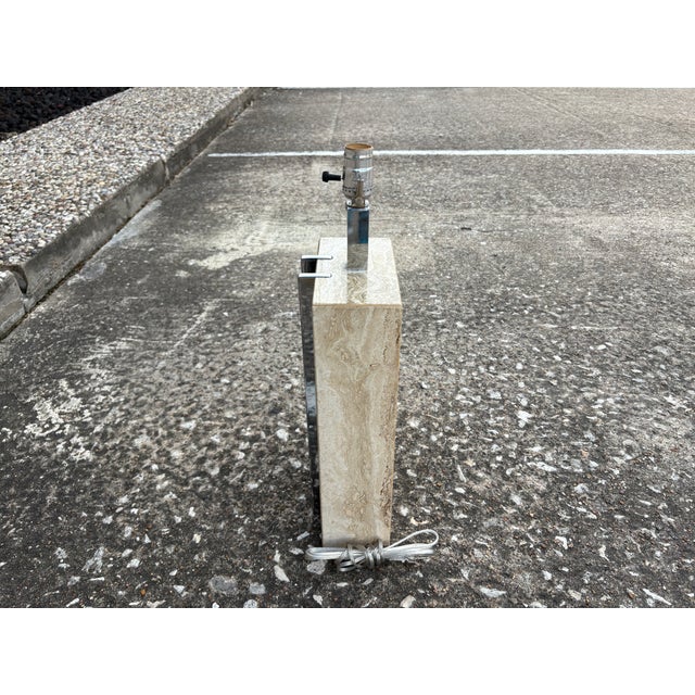 1970s Italian Modern Travertine and Chrome Lamp by Romeo Rega For Sale - Image 11 of 12
